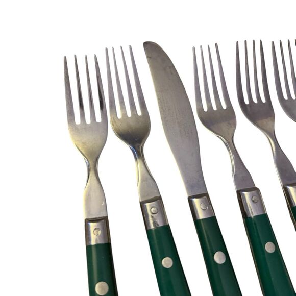 WF Washington Forge Mardi Gras Flatware Green MCM Stainless 6-Piece Fork Knife - Picture 3 of 13